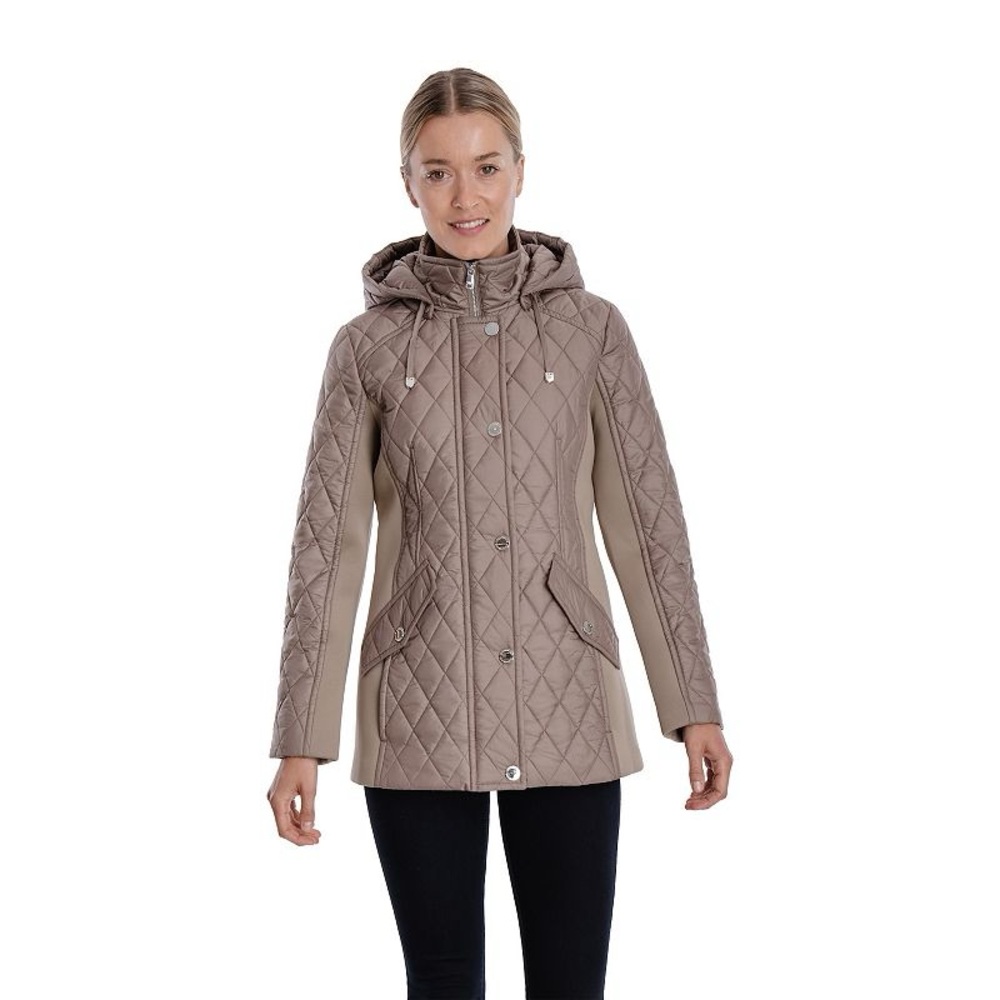 London Fog Hooded Side-Stretch Quilted Jacket NEVER WORN
